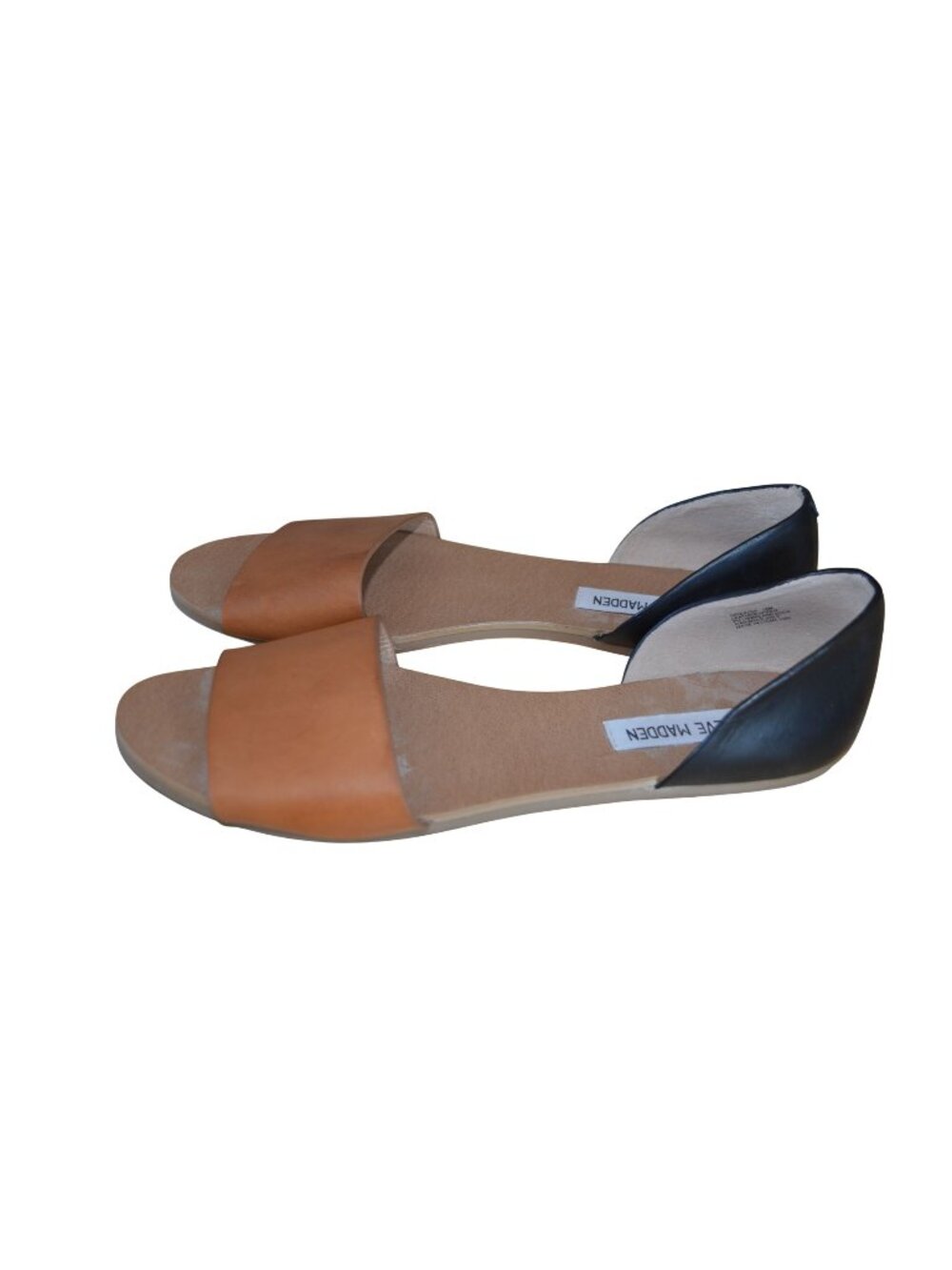 Steve Madden Leather Sandals Women's 10 M Sidestep D Orsay Flats Brown Black